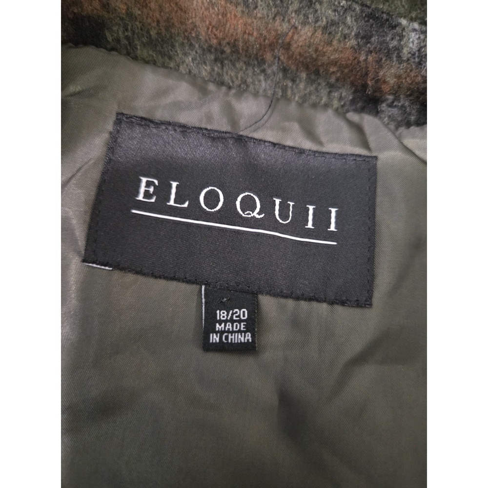 ELOQUII Long Plaid Belted Shacket Coat Green Brown Button Front Plus 18/20 - Picture 10 of 11